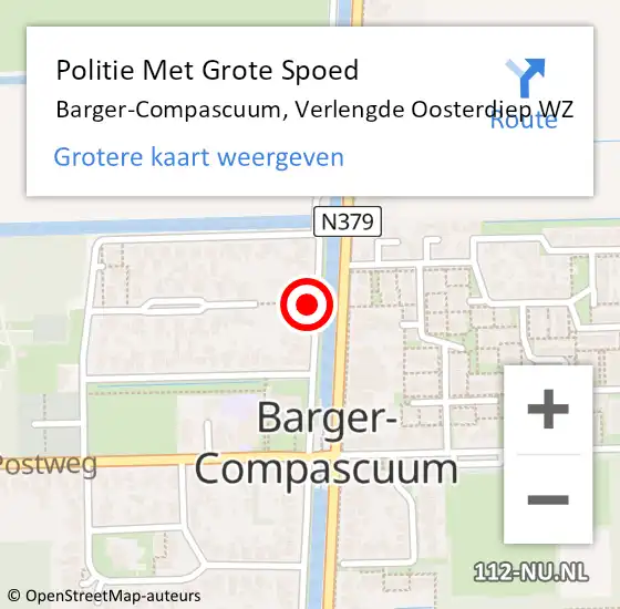 Locatie op kaart van de 112 melding: Politie Met Grote Spoed Naar Barger-Compascuum, Verlengde Oosterdiep WZ op 10 juli 2022 16:57