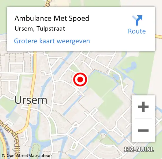 Locatie op kaart van de 112 melding: Ambulance Met Spoed Naar Ursem, Tulpstraat op 10 juli 2022 17:16