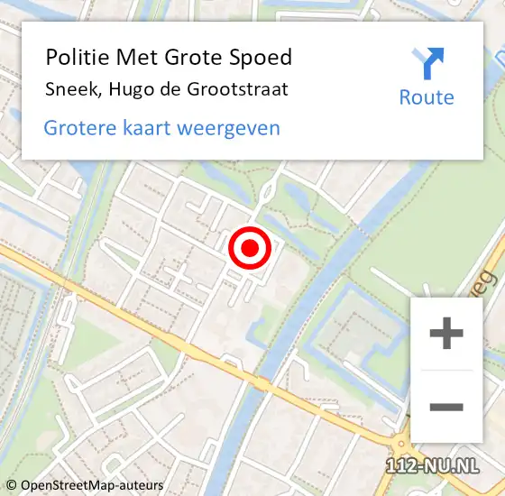 Locatie op kaart van de 112 melding: Politie Met Grote Spoed Naar Sneek, Hugo de Grootstraat op 10 juli 2022 17:16