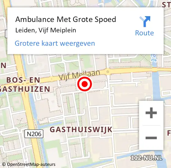Locatie op kaart van de 112 melding: Ambulance Met Grote Spoed Naar Leiden, Vijf Meiplein op 10 juli 2022 17:31