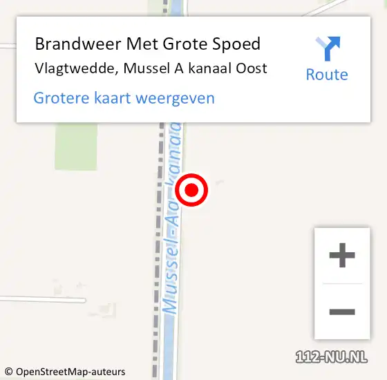 Locatie op kaart van de 112 melding: Brandweer Met Grote Spoed Naar Vlagtwedde, Mussel A kanaal Oost op 10 juli 2022 17:36