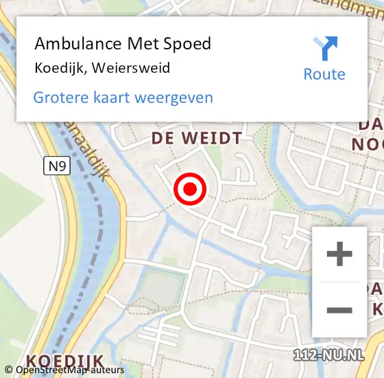 Locatie op kaart van de 112 melding: Ambulance Met Spoed Naar Koedijk, Weiersweid op 10 juli 2022 17:36