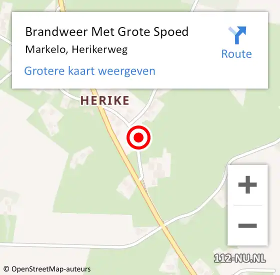 Locatie op kaart van de 112 melding: Brandweer Met Grote Spoed Naar Markelo, Herikerweg op 10 juli 2022 17:38