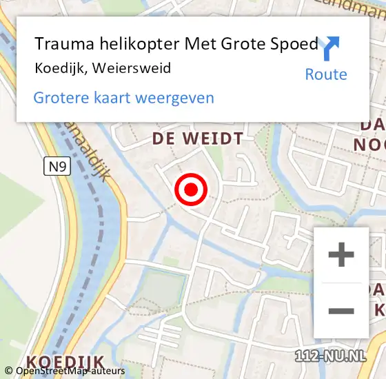 Locatie op kaart van de 112 melding: Trauma helikopter Met Grote Spoed Naar Koedijk, Weiersweid op 10 juli 2022 17:38