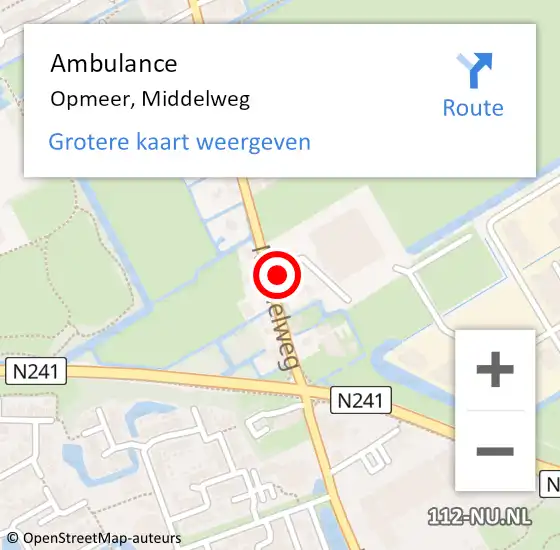 Locatie op kaart van de 112 melding: Ambulance Opmeer, Middelweg op 10 juli 2022 17:48
