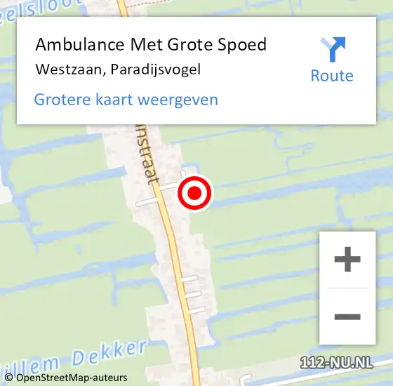 Locatie op kaart van de 112 melding: Ambulance Met Grote Spoed Naar Westzaan, Paradijsvogel op 10 juli 2022 17:49