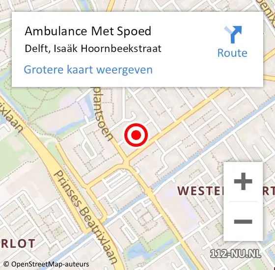 Locatie op kaart van de 112 melding: Ambulance Met Spoed Naar Delft, Isaäk Hoornbeekstraat op 10 juli 2022 17:50