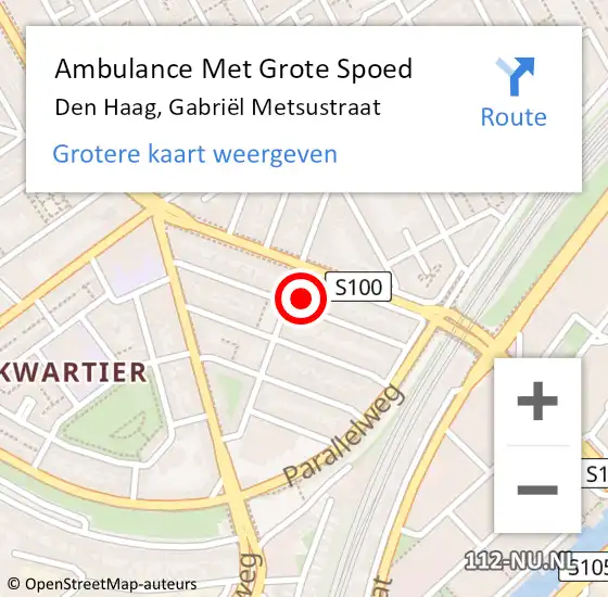 Locatie op kaart van de 112 melding: Ambulance Met Grote Spoed Naar Den Haag, Gabriël Metsustraat op 10 juli 2022 17:51