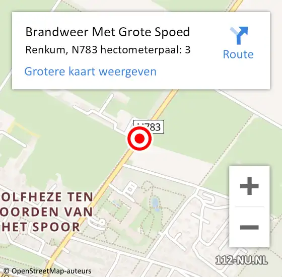 Locatie op kaart van de 112 melding: Brandweer Met Grote Spoed Naar Renkum, N783 hectometerpaal: 3 op 10 juli 2022 17:51