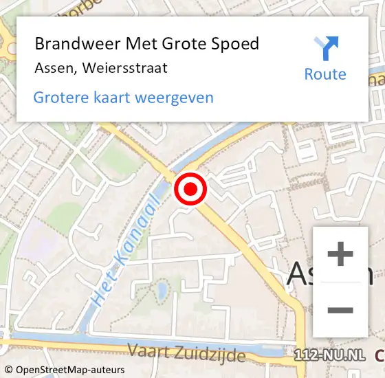 Locatie op kaart van de 112 melding: Brandweer Met Grote Spoed Naar Assen, Weiersstraat op 10 juli 2022 17:54