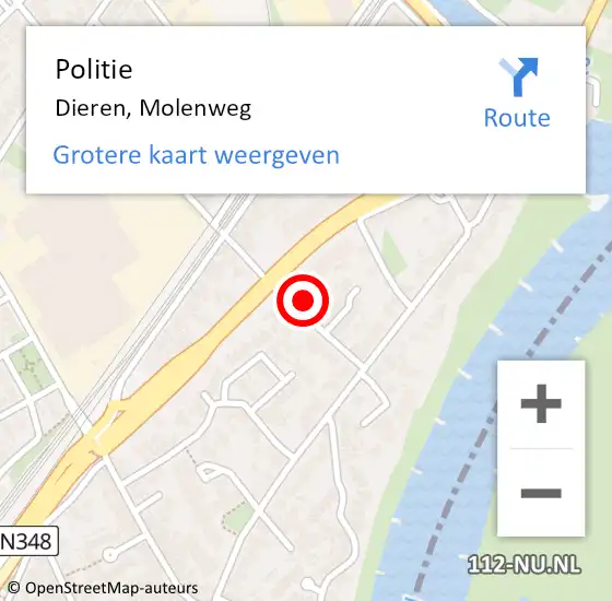 Locatie op kaart van de 112 melding: Politie Dieren, Molenweg op 10 juli 2022 18:19