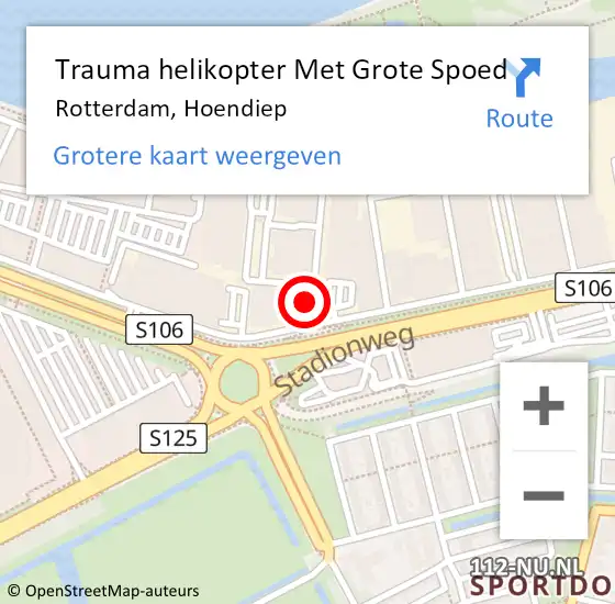 Locatie op kaart van de 112 melding: Trauma helikopter Met Grote Spoed Naar Rotterdam, Hoendiep op 10 juli 2022 18:32