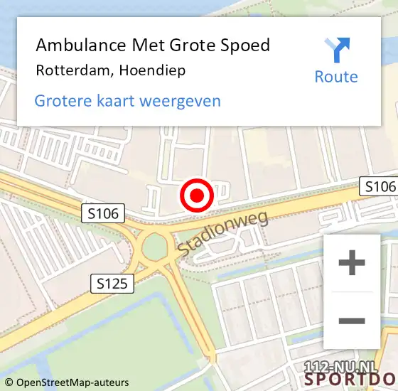 Locatie op kaart van de 112 melding: Ambulance Met Grote Spoed Naar Rotterdam, Hoendiep op 10 juli 2022 18:33