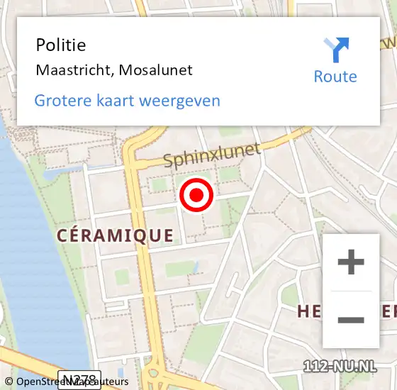 Locatie op kaart van de 112 melding: Politie Maastricht, Mosalunet op 10 juli 2022 19:15