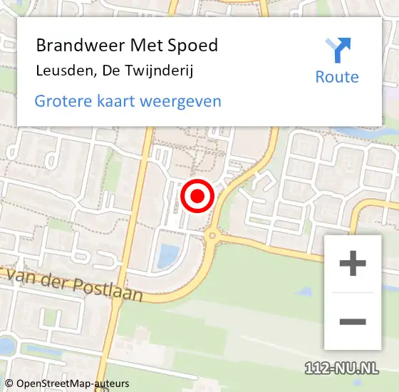 Locatie op kaart van de 112 melding: Brandweer Met Spoed Naar Leusden, De Twijnderij op 10 juli 2022 19:15