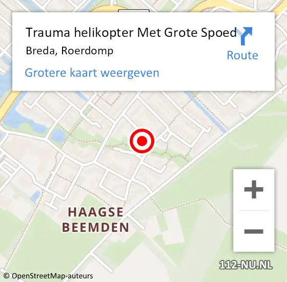 Locatie op kaart van de 112 melding: Trauma helikopter Met Grote Spoed Naar Breda, Roerdomp op 10 juli 2022 19:16