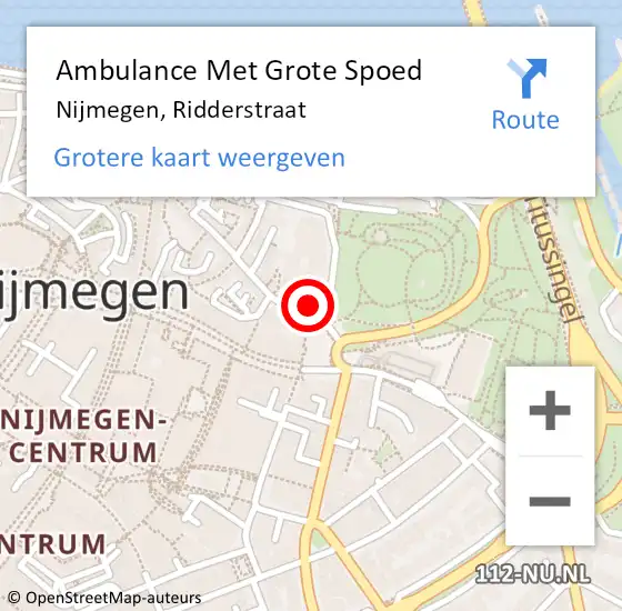 Locatie op kaart van de 112 melding: Ambulance Met Grote Spoed Naar Nijmegen, Ridderstraat op 10 juli 2022 19:18