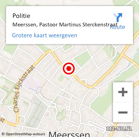 Locatie op kaart van de 112 melding: Politie Meerssen, Pastoor Martinus Sterckenstraat op 10 juli 2022 19:23