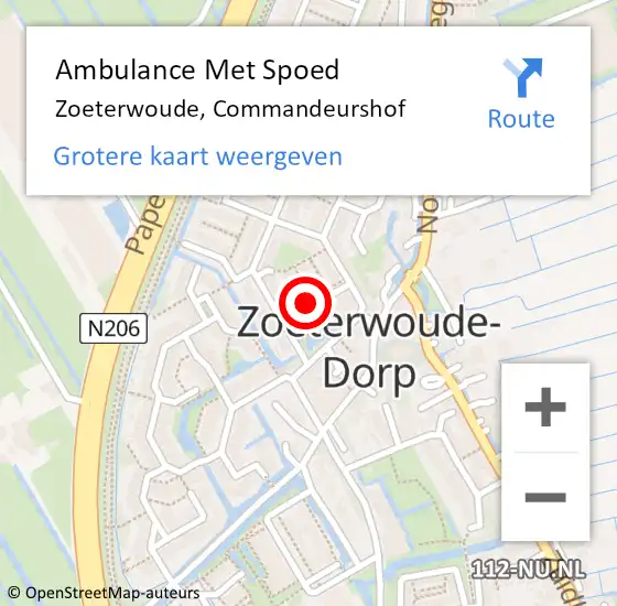 Locatie op kaart van de 112 melding: Ambulance Met Spoed Naar Zoeterwoude, Commandeurshof op 10 juli 2022 19:25