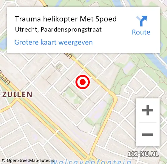 Locatie op kaart van de 112 melding: Trauma helikopter Met Spoed Naar Utrecht, Paardensprongstraat op 10 juli 2022 19:49