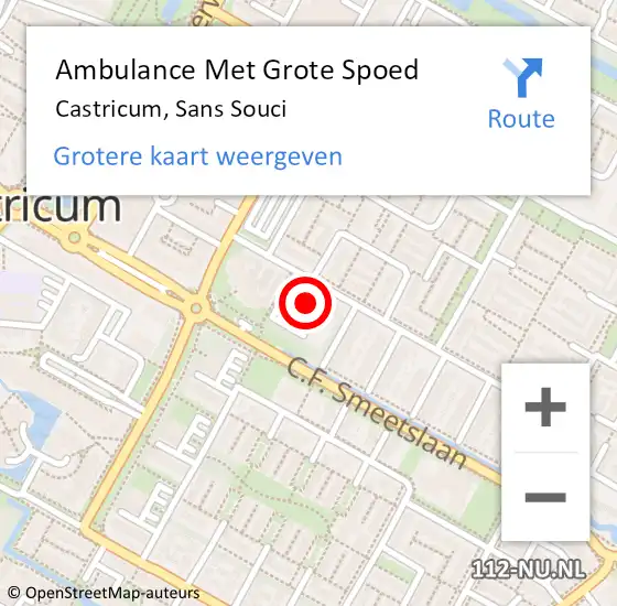 Locatie op kaart van de 112 melding: Ambulance Met Grote Spoed Naar Castricum, Sans Souci op 10 juli 2022 20:01