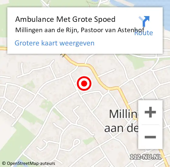 Locatie op kaart van de 112 melding: Ambulance Met Grote Spoed Naar Millingen aan de Rijn, Pastoor van Astenhof op 10 juli 2022 20:15