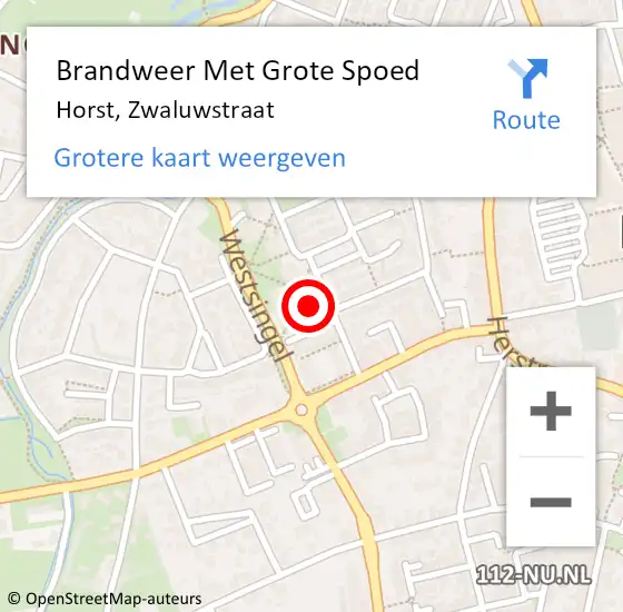 Locatie op kaart van de 112 melding: Brandweer Met Grote Spoed Naar Horst, Zwaluwstraat op 10 juli 2022 20:15