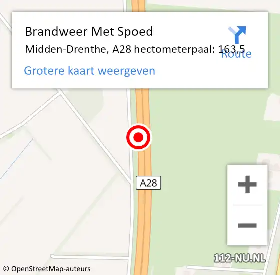 Locatie op kaart van de 112 melding: Brandweer Met Spoed Naar Midden-Drenthe, A28 hectometerpaal: 163,5 op 10 juli 2022 20:35