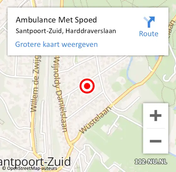 Locatie op kaart van de 112 melding: Ambulance Met Spoed Naar Santpoort-Zuid, Harddraverslaan op 10 juli 2022 20:49