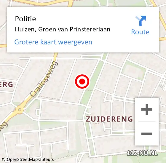 Locatie op kaart van de 112 melding: Politie Huizen, Groen van Prinstererlaan op 10 juli 2022 20:54