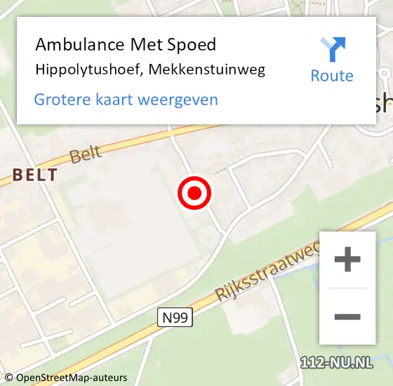 Locatie op kaart van de 112 melding: Ambulance Met Spoed Naar Hippolytushoef, Mekkenstuinweg op 10 juli 2022 21:59