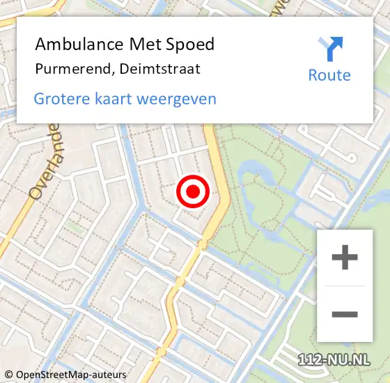 Locatie op kaart van de 112 melding: Ambulance Met Spoed Naar Purmerend, Deimtstraat op 10 juli 2022 22:12