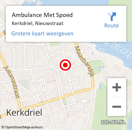 Locatie op kaart van de 112 melding: Ambulance Met Spoed Naar Kerkdriel, Nieuwstraat op 10 juli 2022 22:35