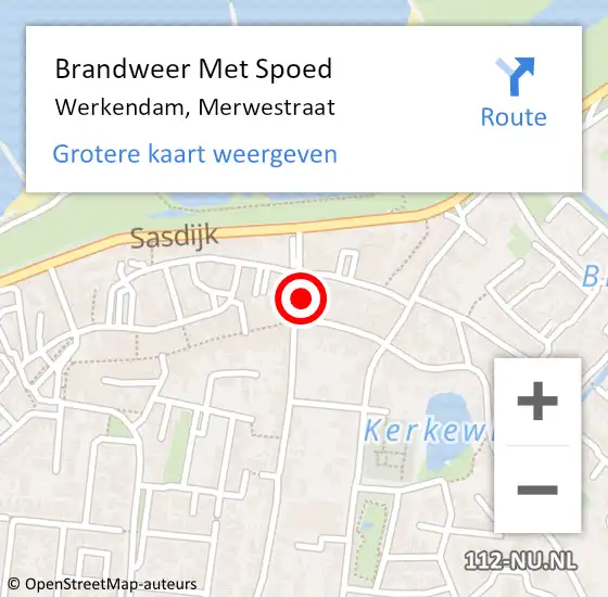 Locatie op kaart van de 112 melding: Brandweer Met Spoed Naar Werkendam, Merwestraat op 10 juli 2022 22:46