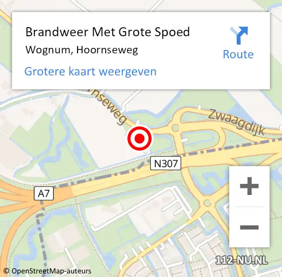 Locatie op kaart van de 112 melding: Brandweer Met Grote Spoed Naar Wognum, Hoornseweg op 11 juli 2022 01:17