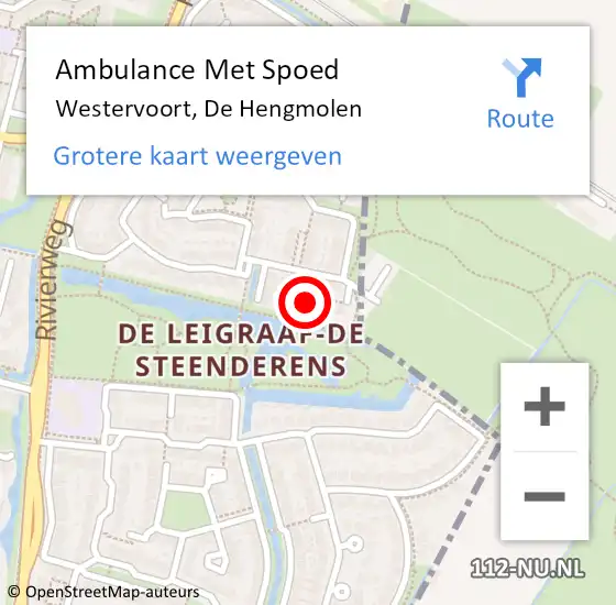 Locatie op kaart van de 112 melding: Ambulance Met Spoed Naar Westervoort, De Hengmolen op 11 juli 2022 01:35