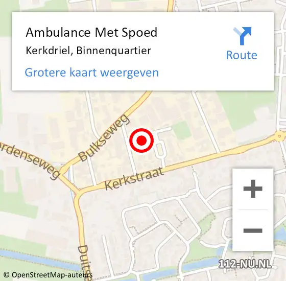 Locatie op kaart van de 112 melding: Ambulance Met Spoed Naar Kerkdriel, Binnenquartier op 11 juli 2022 02:26