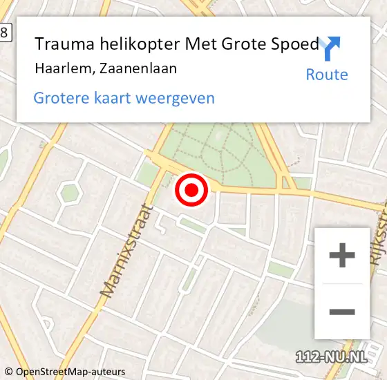 Locatie op kaart van de 112 melding: Trauma helikopter Met Grote Spoed Naar Haarlem, Zaanenlaan op 11 juli 2022 02:46