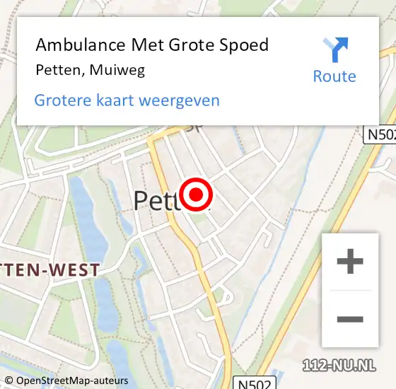 Locatie op kaart van de 112 melding: Ambulance Met Grote Spoed Naar Petten, Muiweg op 11 juli 2022 03:32