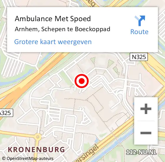 Locatie op kaart van de 112 melding: Ambulance Met Spoed Naar Arnhem, Schepen te Boeckoppad op 11 juli 2022 03:35