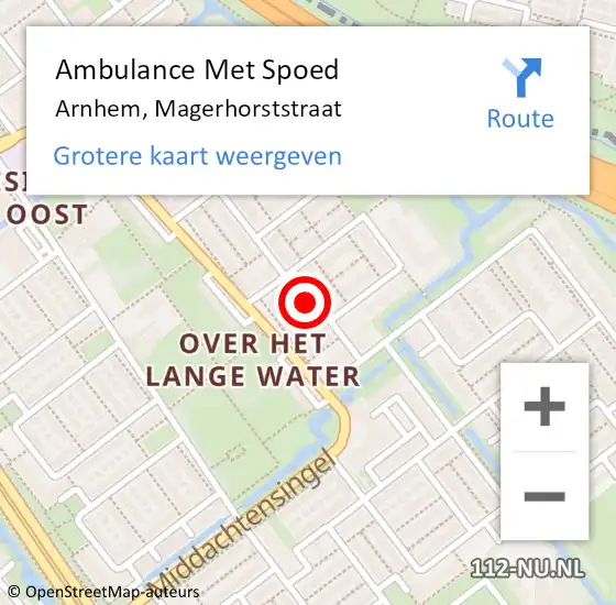 Locatie op kaart van de 112 melding: Ambulance Met Spoed Naar Arnhem, Magerhorststraat op 11 juli 2022 04:58