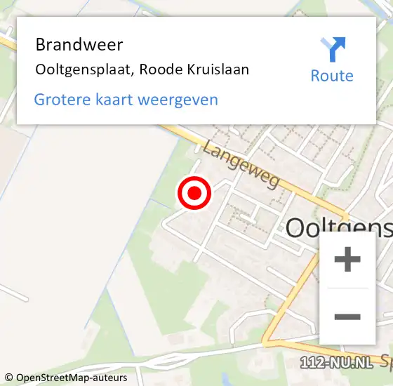 Locatie op kaart van de 112 melding: Brandweer Ooltgensplaat, Roode Kruislaan op 11 juli 2022 05:20