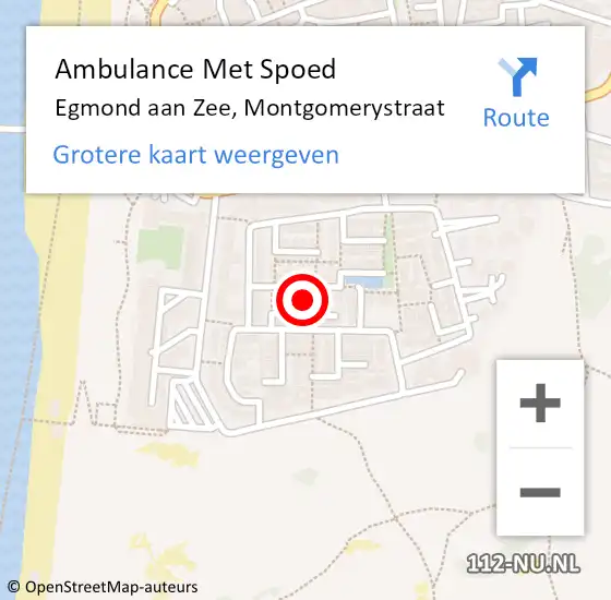 Locatie op kaart van de 112 melding: Ambulance Met Spoed Naar Egmond aan Zee, Montgomerystraat op 11 juli 2022 05:32