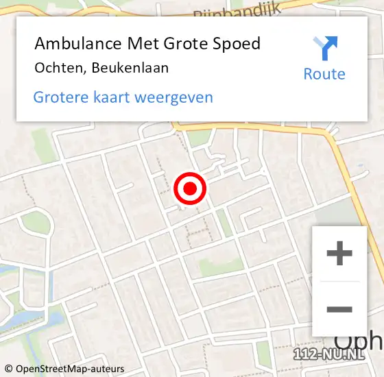 Locatie op kaart van de 112 melding: Ambulance Met Grote Spoed Naar Ochten, Beukenlaan op 11 juli 2022 07:11