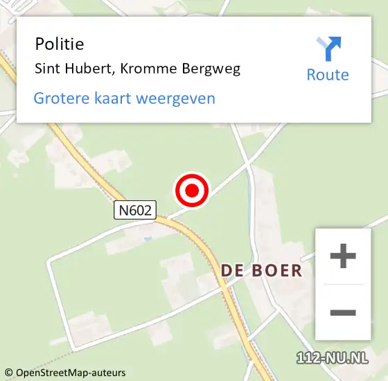 Locatie op kaart van de 112 melding: Politie Sint Hubert, Kromme Bergweg op 11 juli 2022 07:36