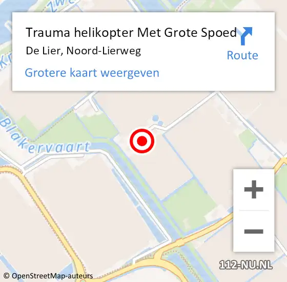 Locatie op kaart van de 112 melding: Trauma helikopter Met Grote Spoed Naar De Lier, Noord-Lierweg op 11 juli 2022 08:09