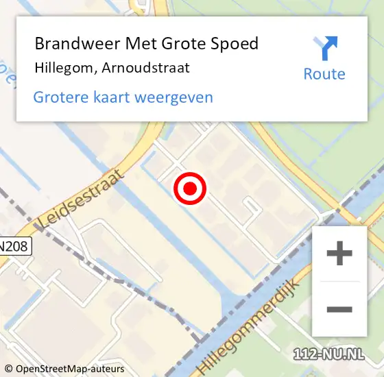 Locatie op kaart van de 112 melding: Brandweer Met Grote Spoed Naar Hillegom, Arnoudstraat op 11 juli 2022 08:43