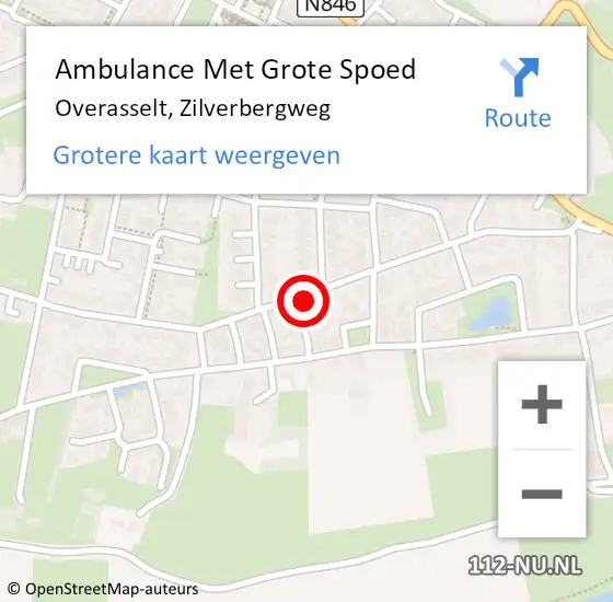 Locatie op kaart van de 112 melding: Ambulance Met Grote Spoed Naar Overasselt, Zilverbergweg op 11 juli 2022 09:13