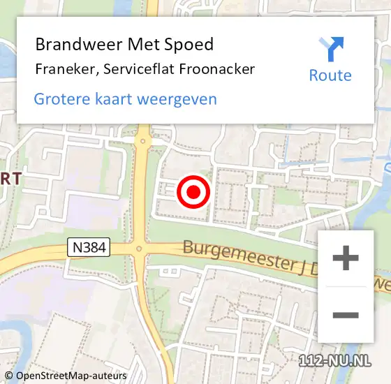 Locatie op kaart van de 112 melding: Brandweer Met Spoed Naar Franeker, Serviceflat Froonacker op 11 juli 2022 09:20