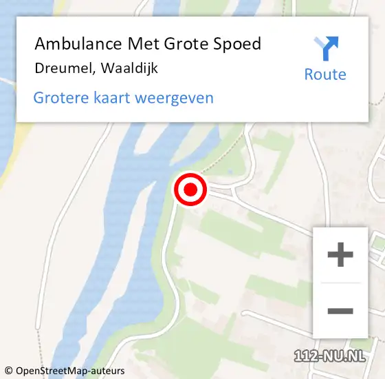 Locatie op kaart van de 112 melding: Ambulance Met Grote Spoed Naar Dreumel, Waaldijk op 11 juli 2022 09:34
